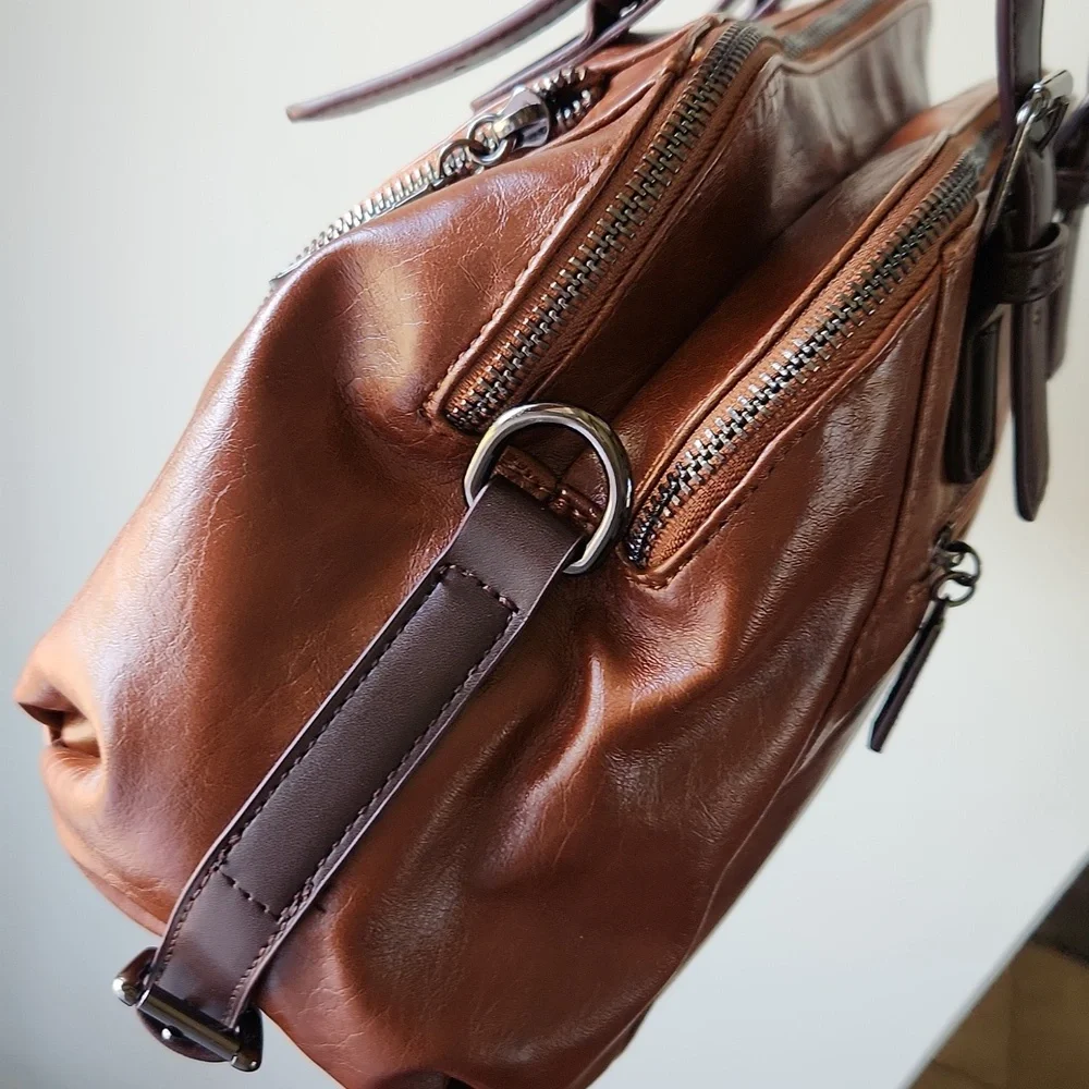 Xidibaoluo Faux Leather Satchel Purse‎ tan brown boho